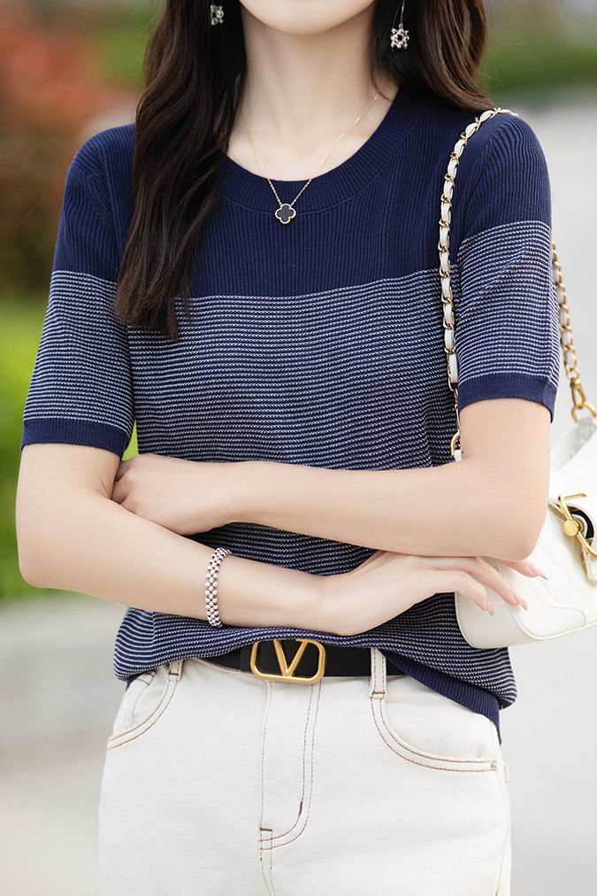 Lässiger Farbblock-Pinstripe-Strickpullover