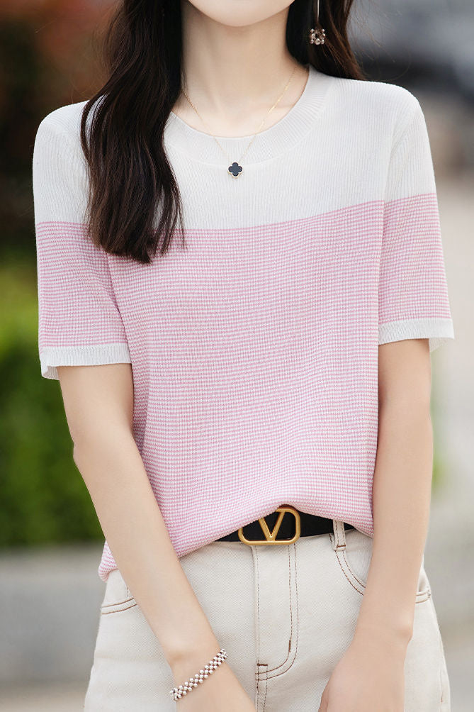 Lässiger Farbblock-Pinstripe-Strickpullover