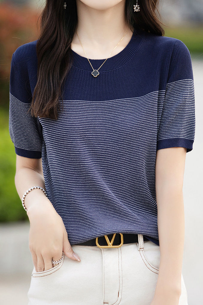 Lässiger Farbblock-Pinstripe-Strickpullover