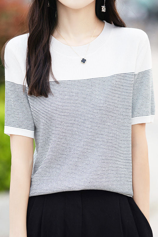 Lässiger Farbblock-Pinstripe-Strickpullover