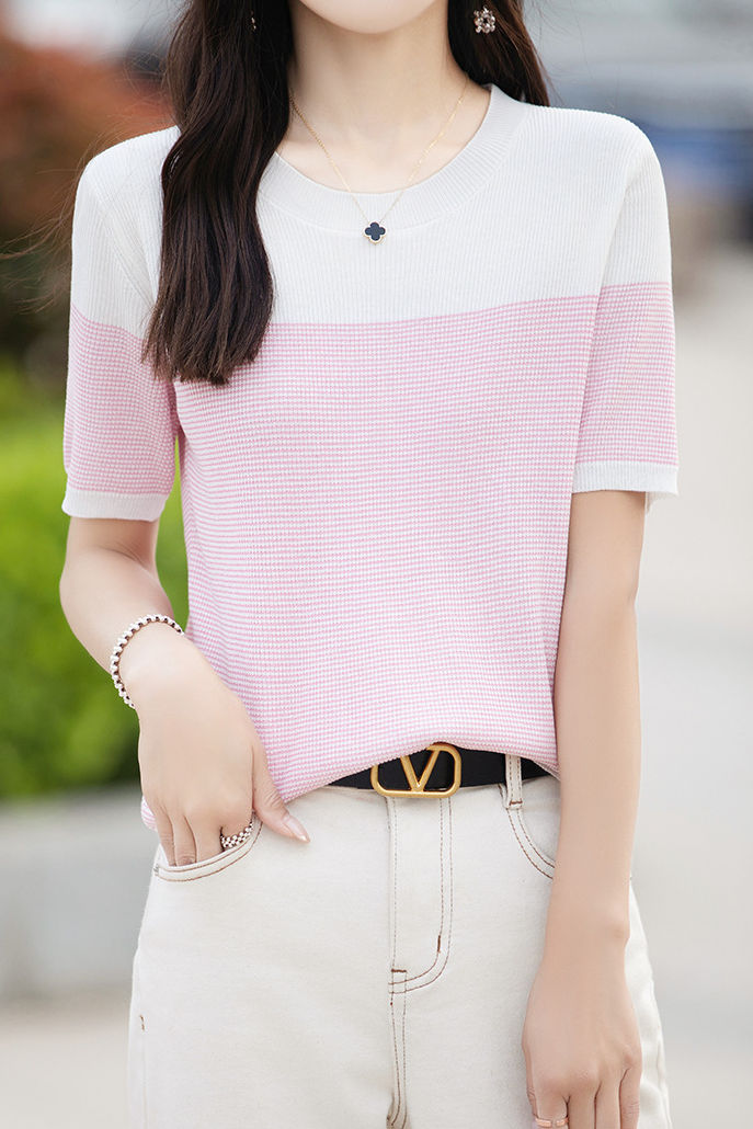 Lässiger Farbblock-Pinstripe-Strickpullover