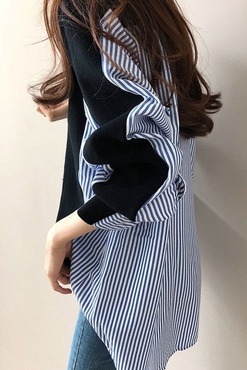 Lässiger, farbblockierter, gesplitteter gestreifter Mantel