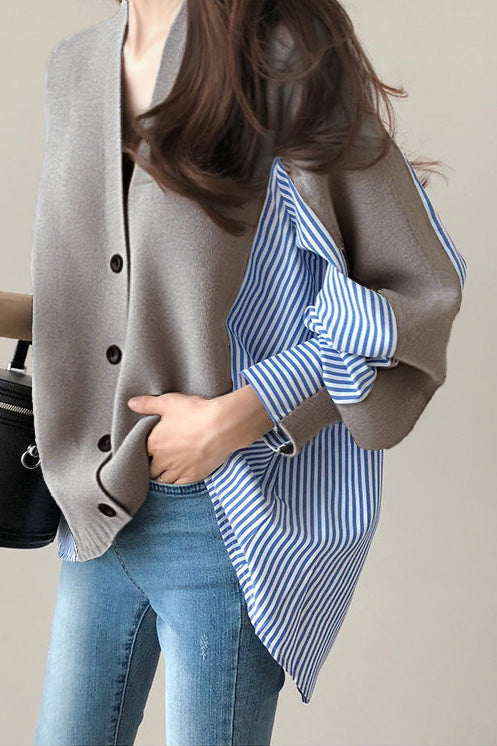 Lässiger, farbblockierter, gesplitteter gestreifter Mantel