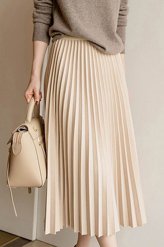 Frühherbstlicher wollener plissierter Midirock