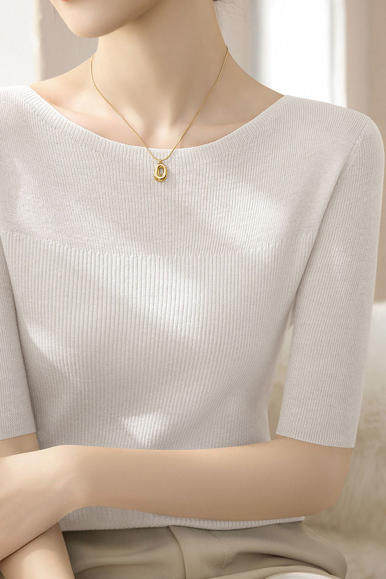 Stylische Strickoberteil mit fünf Viertelärmeln für den frühen Herbst