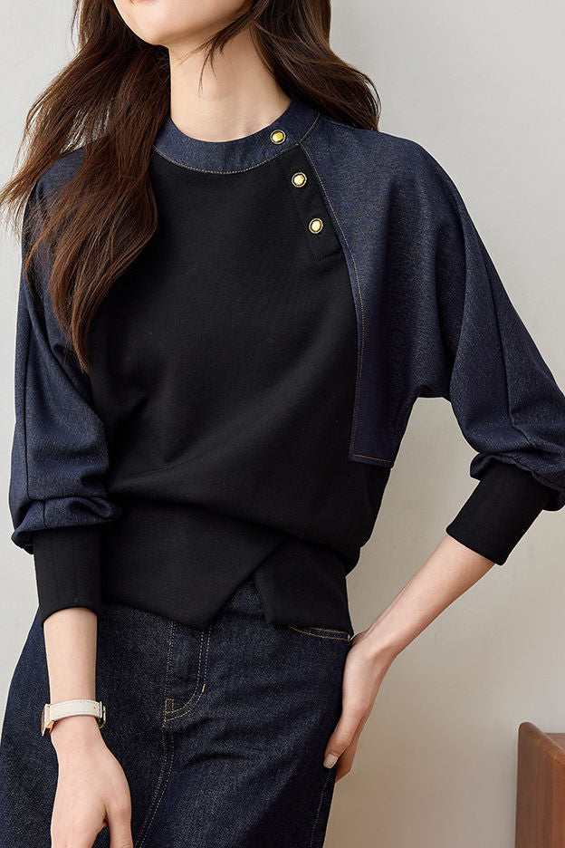 Stylischer lässiger gesplitteter Rundhals-Hoodie