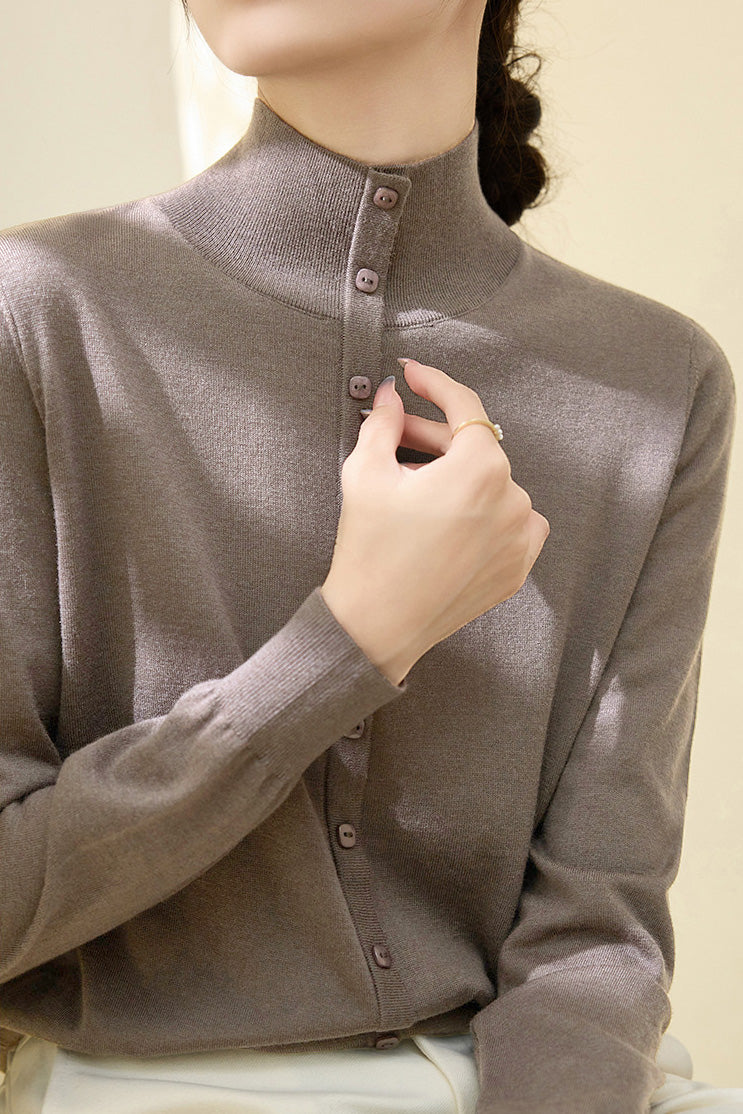 Halb-Hochkragen Knopfstricktop