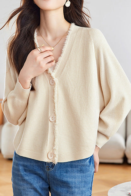 Lässiger Cardigan mit Batwing-Ärmeln und Fransen