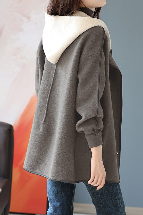 Lässiger Hooded Fake-Zweiteiler Doppelreiher Mantel