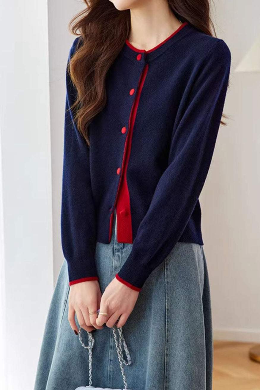 Lässiger Pendler Farbblock Strickcardigan