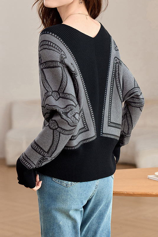 Lässiges V-Ausschnitt Batwing Ärmel Stricktop
