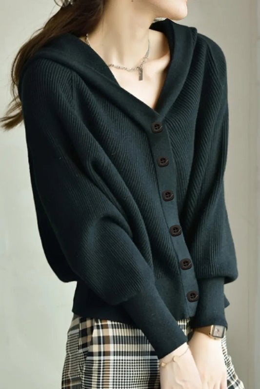 Lässiger Strickcardigan mit Batwing-Ärmeln und Kapuze