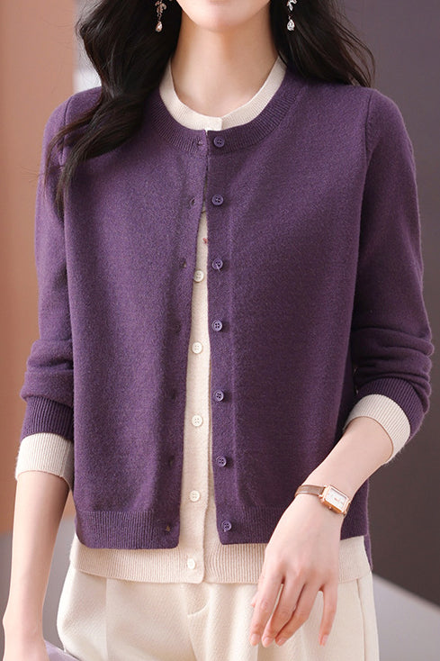 Vielseitiger, farbblockierter Rundhals-Strickcardigan