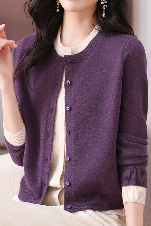 Vielseitiger, farbblockierter Rundhals-Strickcardigan