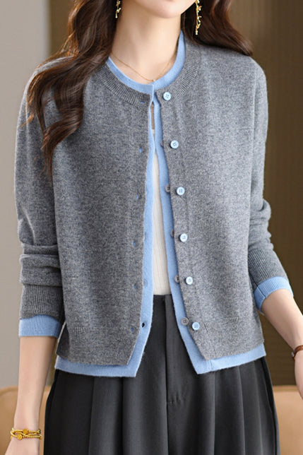 Vielseitiger, farbblockierter Rundhals-Strickcardigan