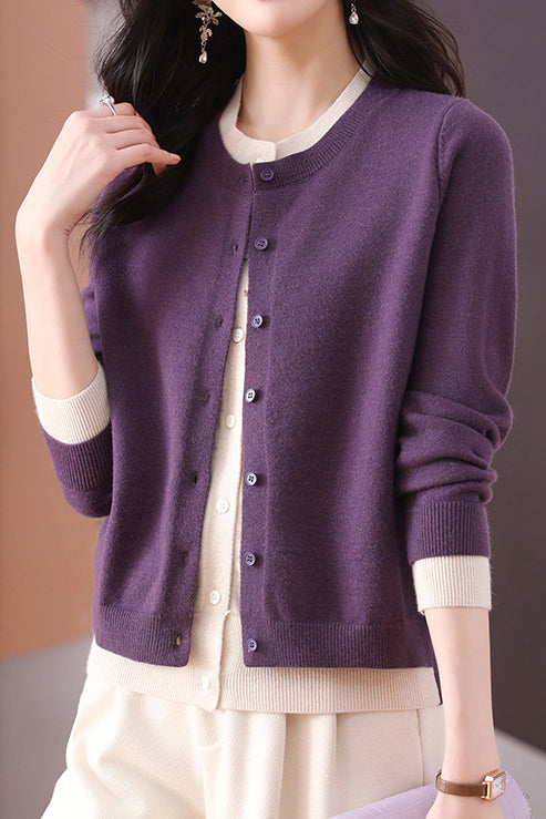 Vielseitiger, farbblockierter Rundhals-Strickcardigan