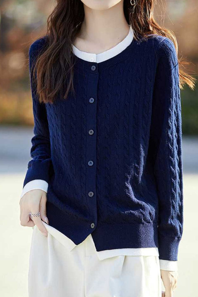 Lässiger vielseitiger farbblockierter Fake-Zwei-Teile Strick-Cardigan