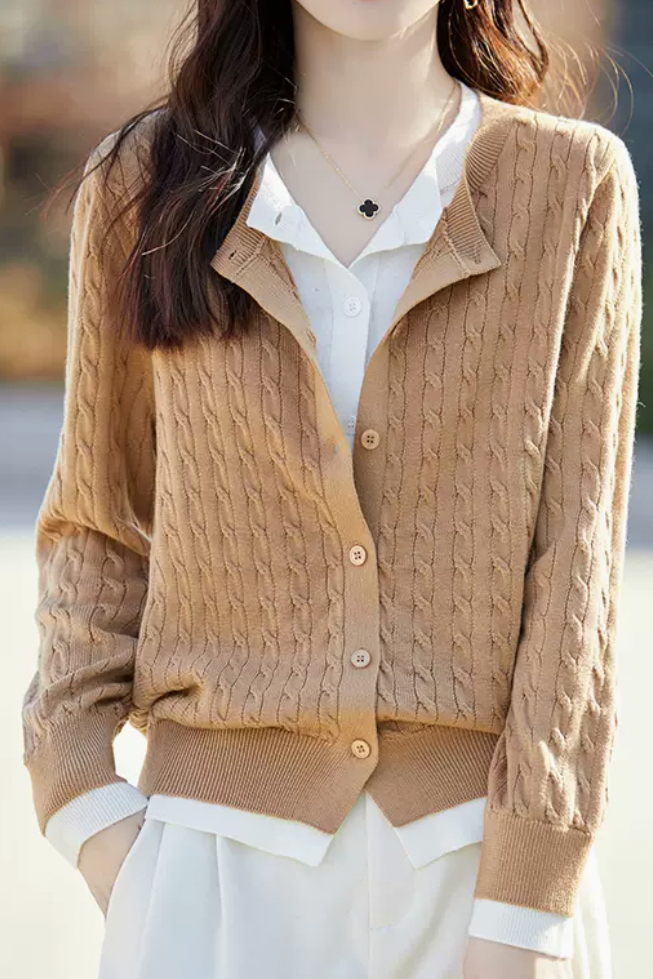 Lässiger vielseitiger farbblockierter Fake-Zwei-Teile Strick-Cardigan