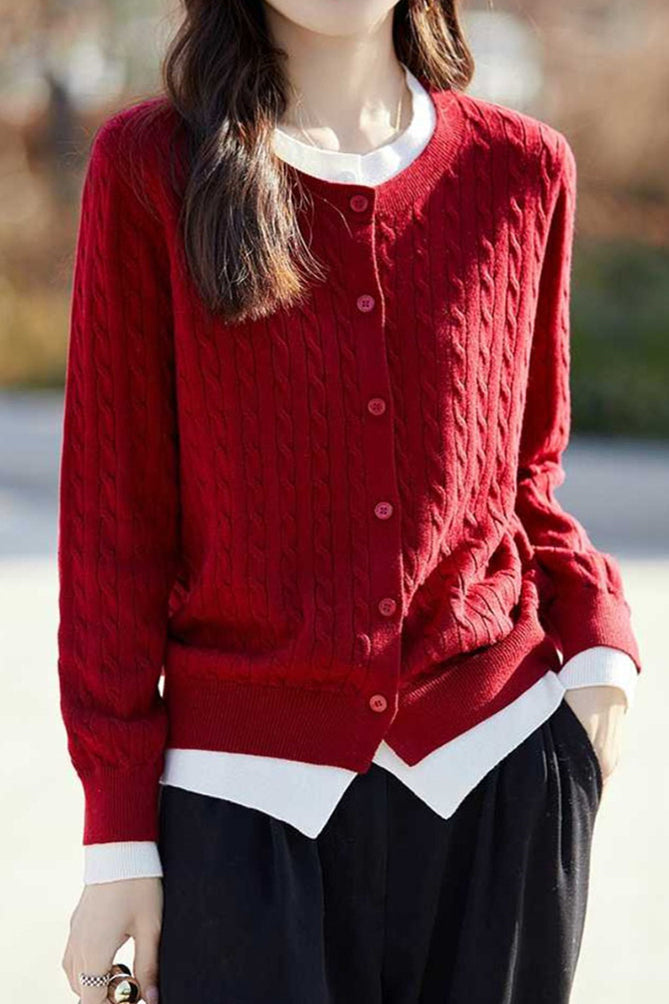 Lässiger vielseitiger farbblockierter Fake-Zwei-Teile Strick-Cardigan