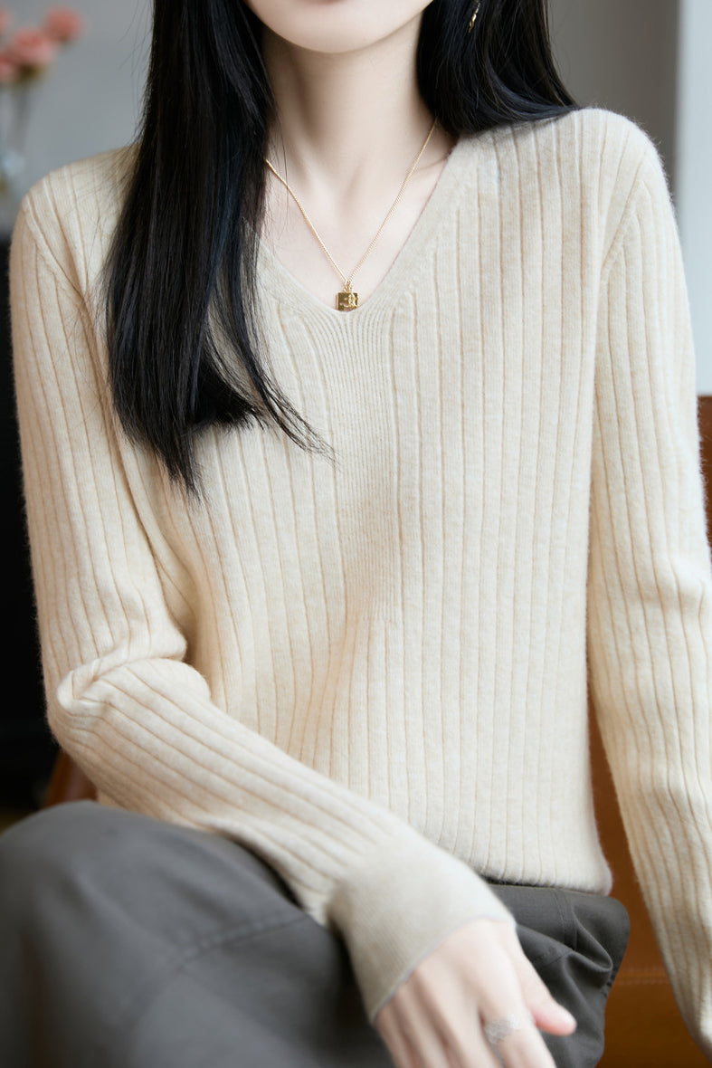 Klassisches lässiges vielseitiges V-Ausschnitt Stricktop