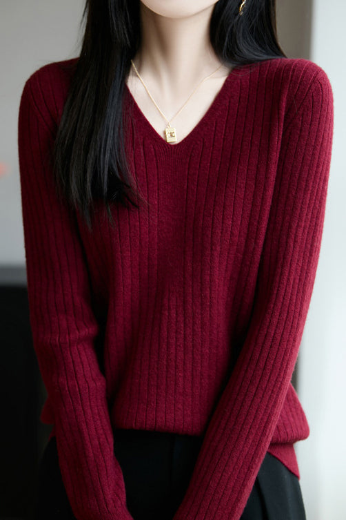 Klassisches lässiges vielseitiges V-Ausschnitt Stricktop