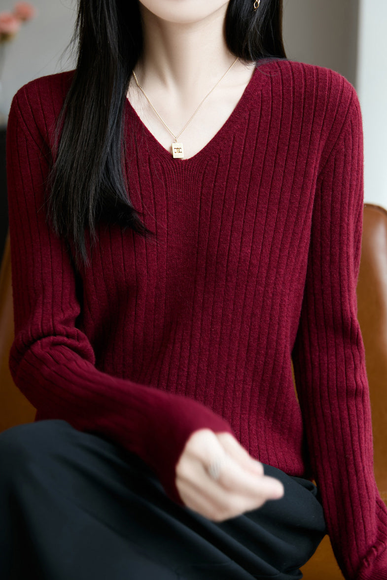 Klassisches lässiges vielseitiges V-Ausschnitt Stricktop