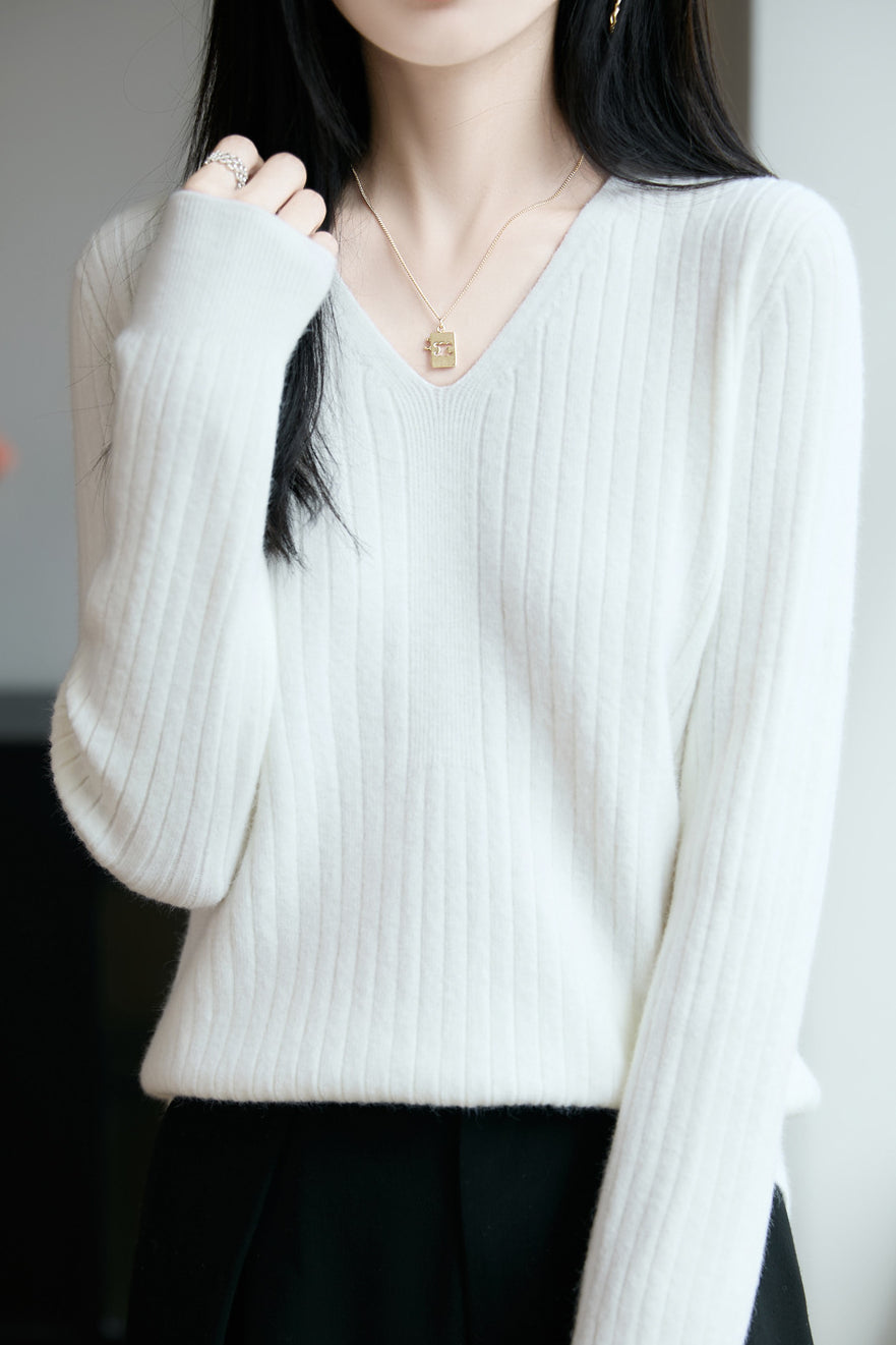 Klassisches lässiges vielseitiges V-Ausschnitt Stricktop