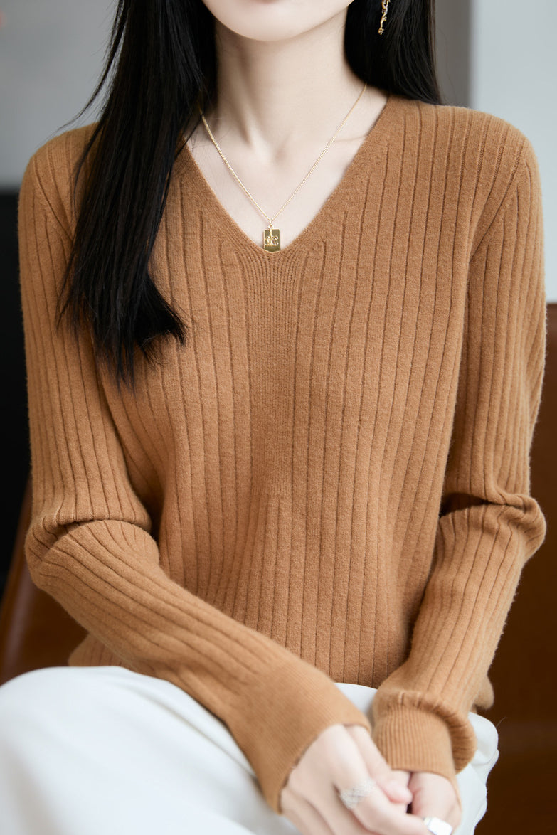 Klassisches lässiges vielseitiges V-Ausschnitt Stricktop