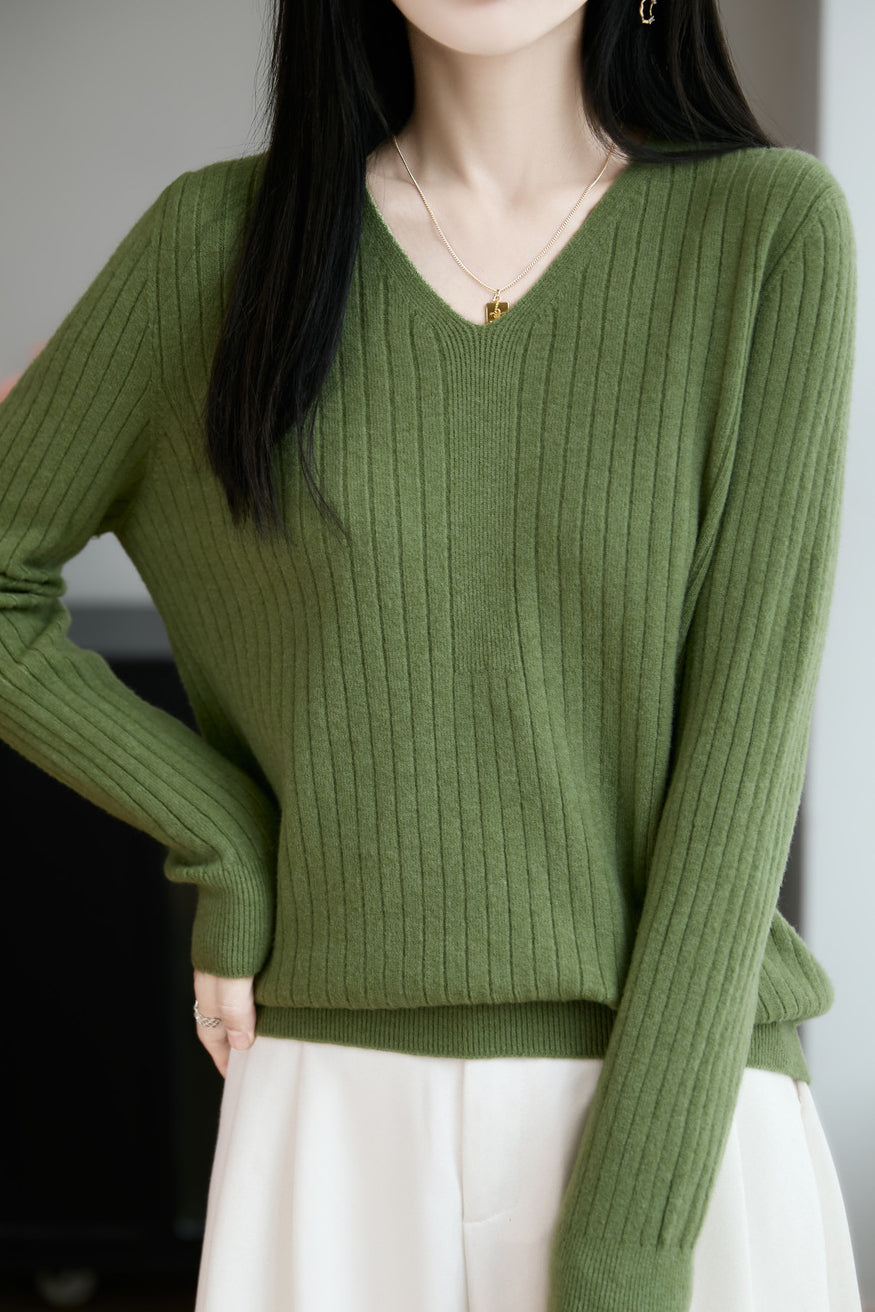 Klassisches lässiges vielseitiges V-Ausschnitt Stricktop