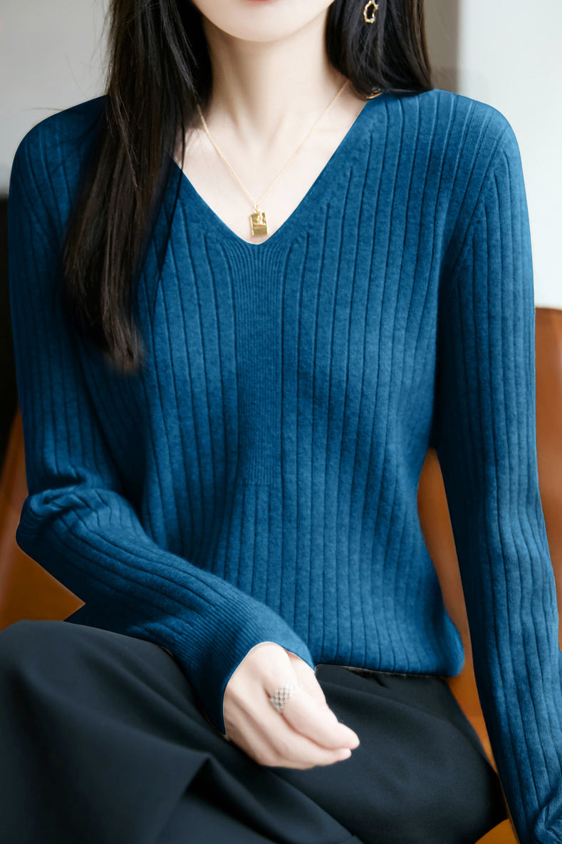 Klassisches lässiges vielseitiges V-Ausschnitt Stricktop