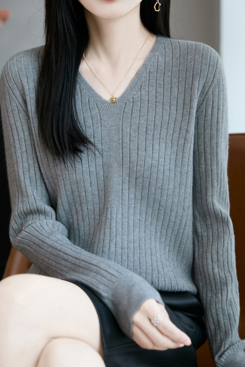 Klassisches lässiges vielseitiges V-Ausschnitt Stricktop