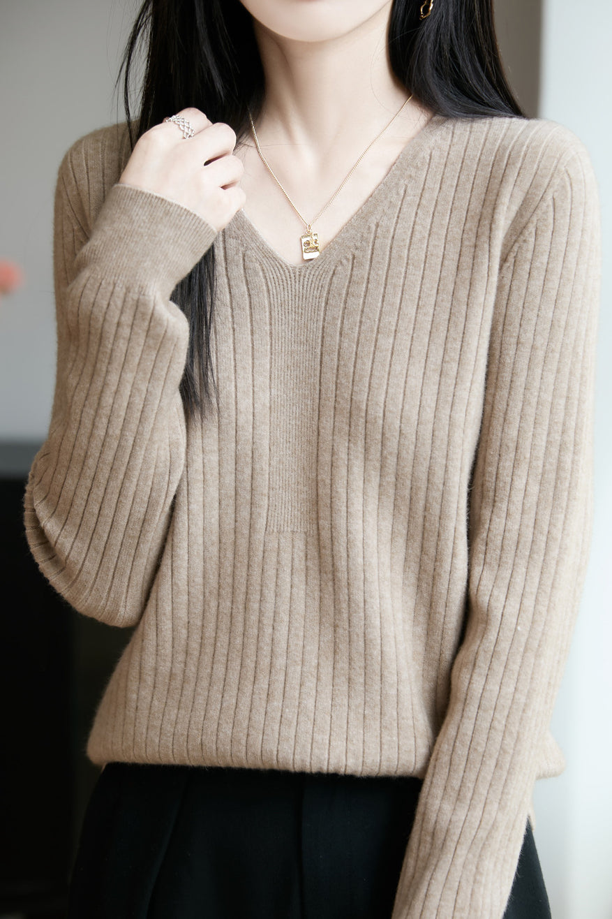 Klassisches lässiges vielseitiges V-Ausschnitt Stricktop