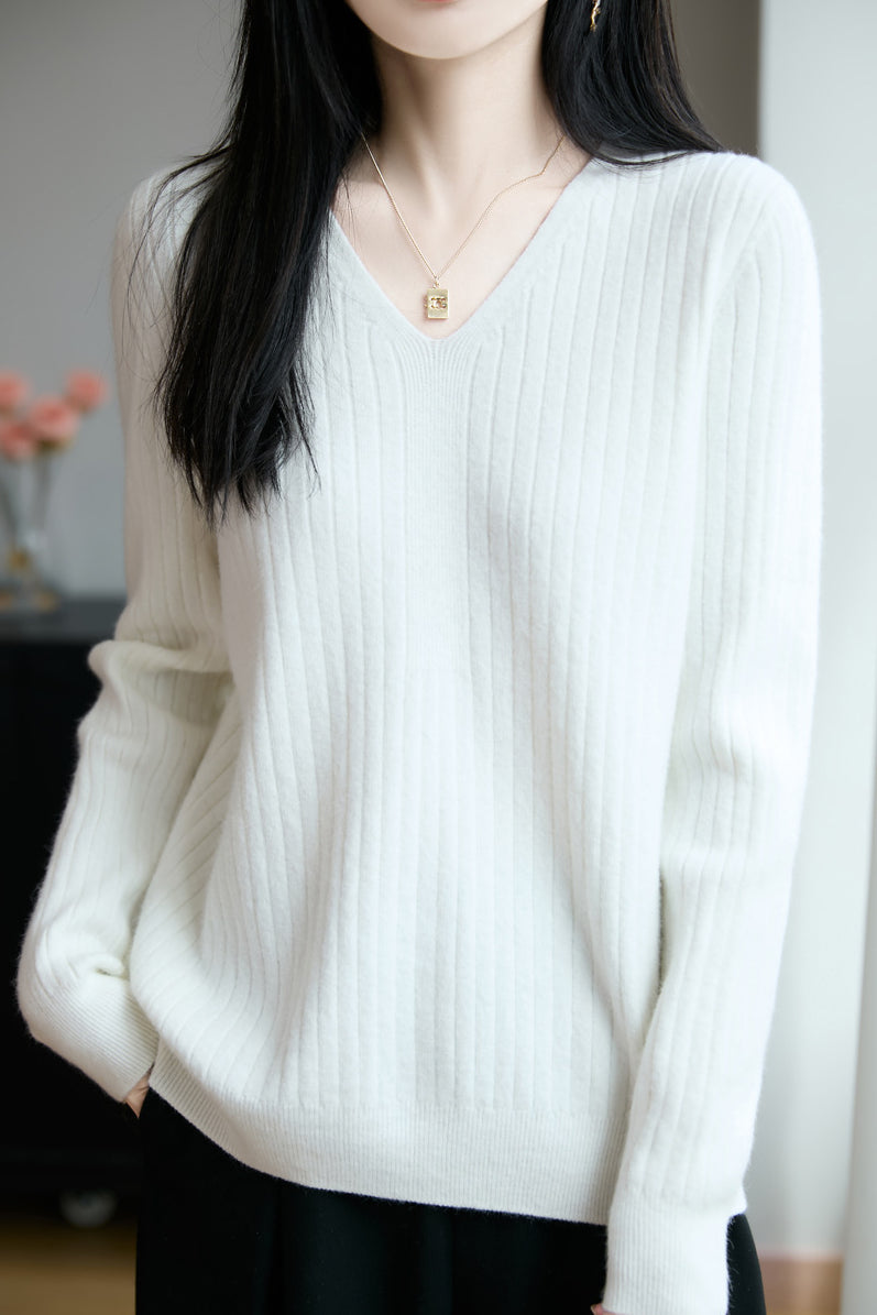 Klassisches lässiges vielseitiges V-Ausschnitt Stricktop