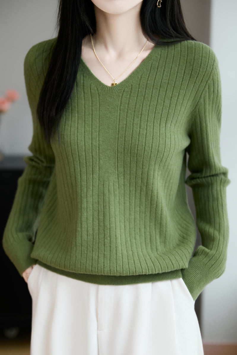 Klassisches lässiges vielseitiges V-Ausschnitt Stricktop