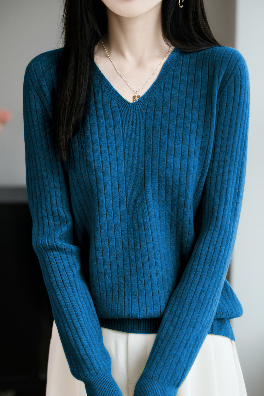 Klassisches lässiges vielseitiges V-Ausschnitt Stricktop