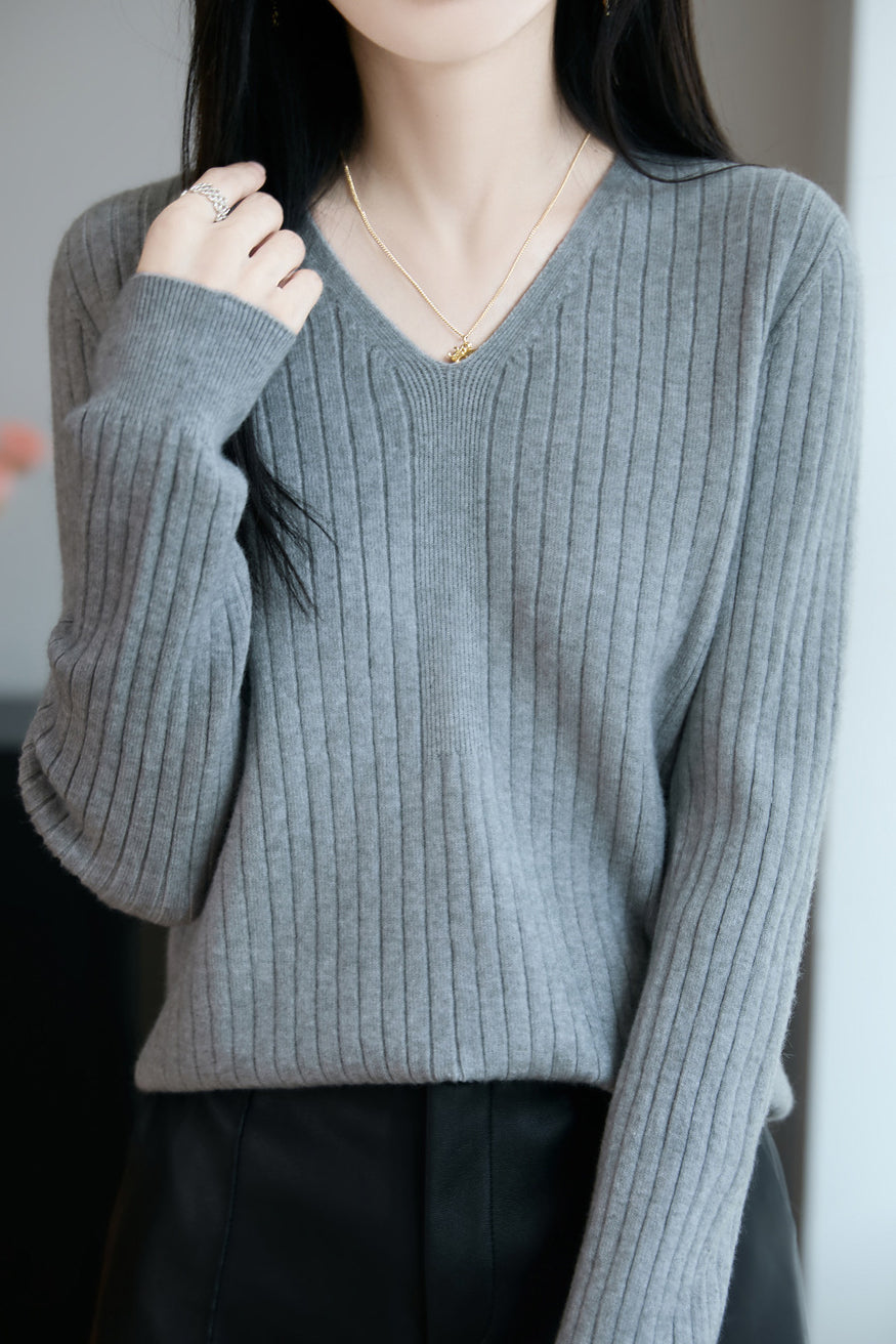 Klassisches lässiges vielseitiges V-Ausschnitt Stricktop