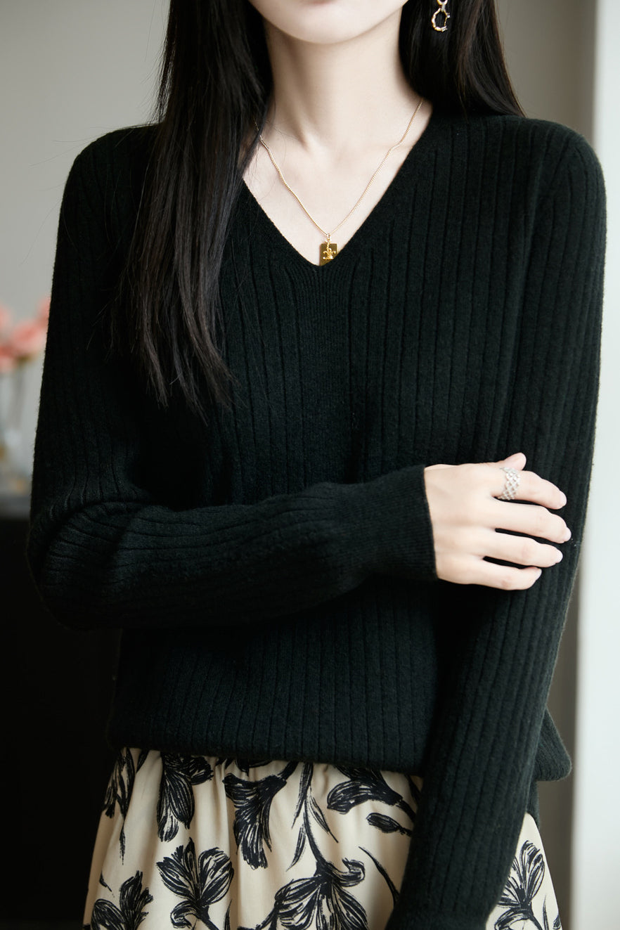 Klassisches lässiges vielseitiges V-Ausschnitt Stricktop