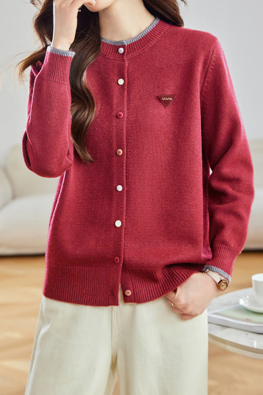 Lässiger bunter Knopf Rundhals Strickcardigan