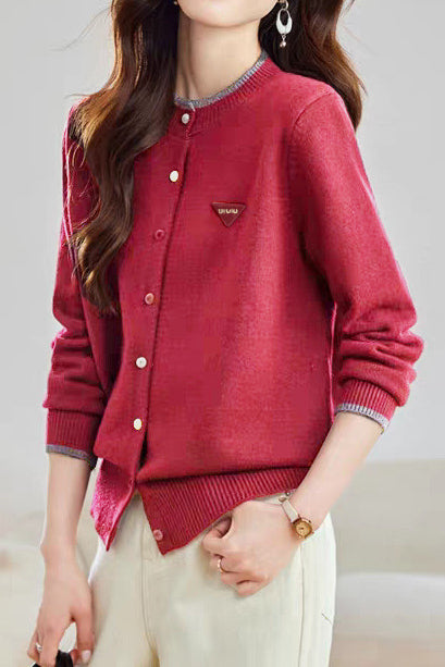 Lässiger bunter Knopf Rundhals Strickcardigan