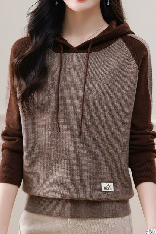 Farbenblock Loose Kapuzenstrickoberteil