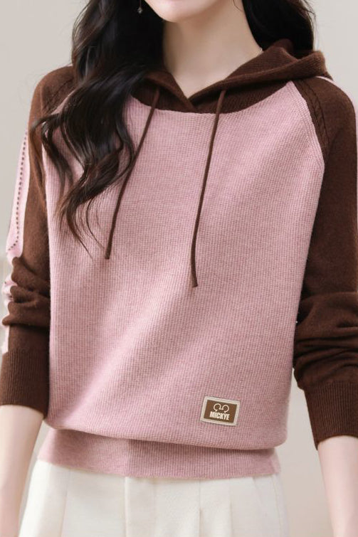 Farbenblock Loose Kapuzenstrickoberteil