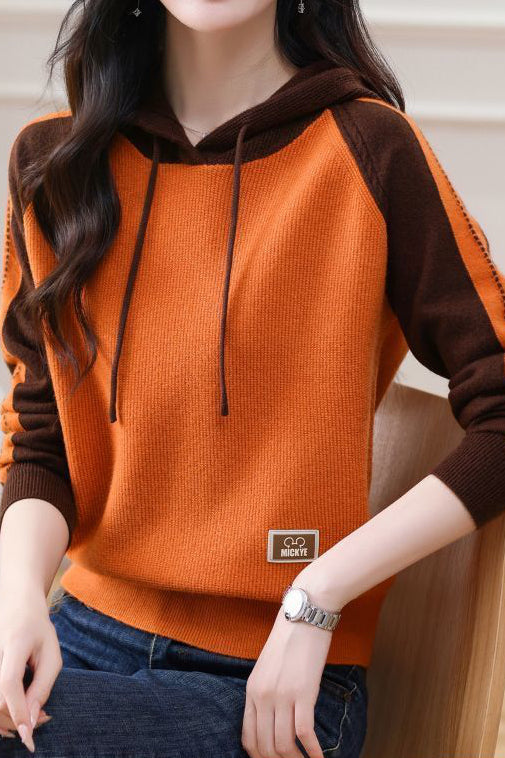 Farbenblock Loose Kapuzenstrickoberteil