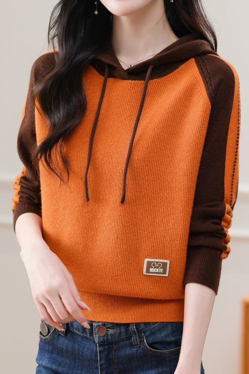 Farbenblock Loose Kapuzenstrickoberteil