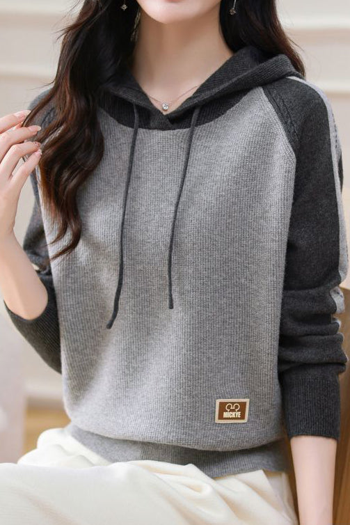 Farbenblock Loose Kapuzenstrickoberteil