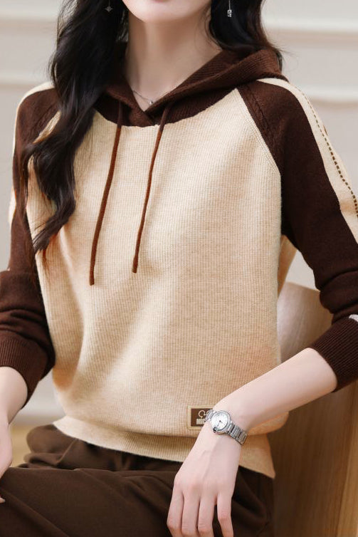 Farbenblock Loose Kapuzenstrickoberteil