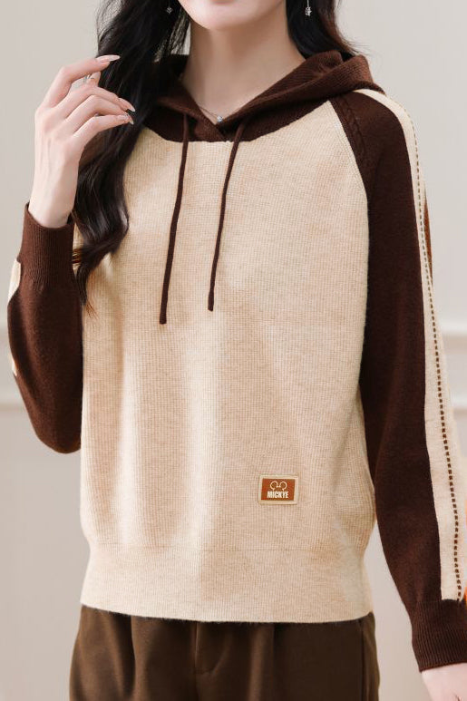 Farbenblock Loose Kapuzenstrickoberteil