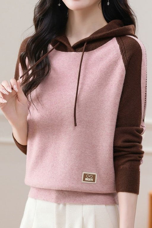 Farbenblock Loose Kapuzenstrickoberteil