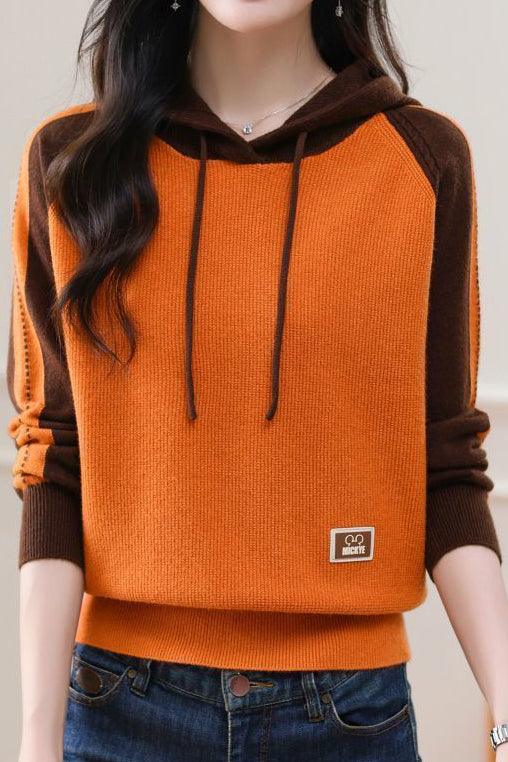 Farbenblock Loose Kapuzenstrickoberteil