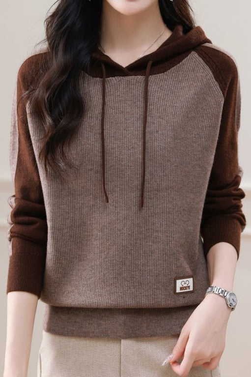 Farbenblock Loose Kapuzenstrickoberteil