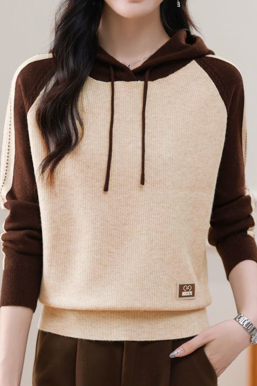 Farbenblock Loose Kapuzenstrickoberteil